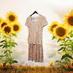 VTG Talbots Midi Dress Sz 8 Retro Floral Cottagecore Pleat Button Sara Campbell